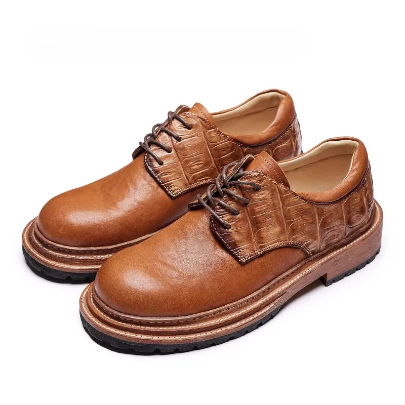 Luxury British Style Lace-up Handmade Casual Work Shoes Men's Genuine Leather Dress Dress Wedding Derby Leather Shoes Male