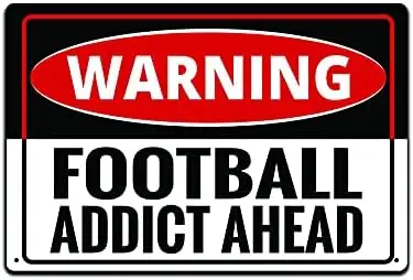 JP's Parcels Tin Signs Man Cave Decor - Metal Sign 12 x 8 in. Warning Football Addict Ahead