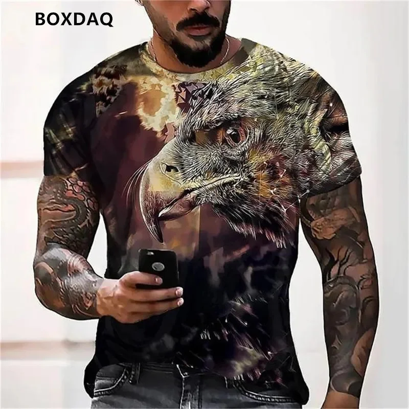 Street Style Eagle Men\'s T-Shirts Summer Short Sleeve O-Neck 3D Animal Print Fashion Tee 6XL Plus Size Male Clothing Casual Tops