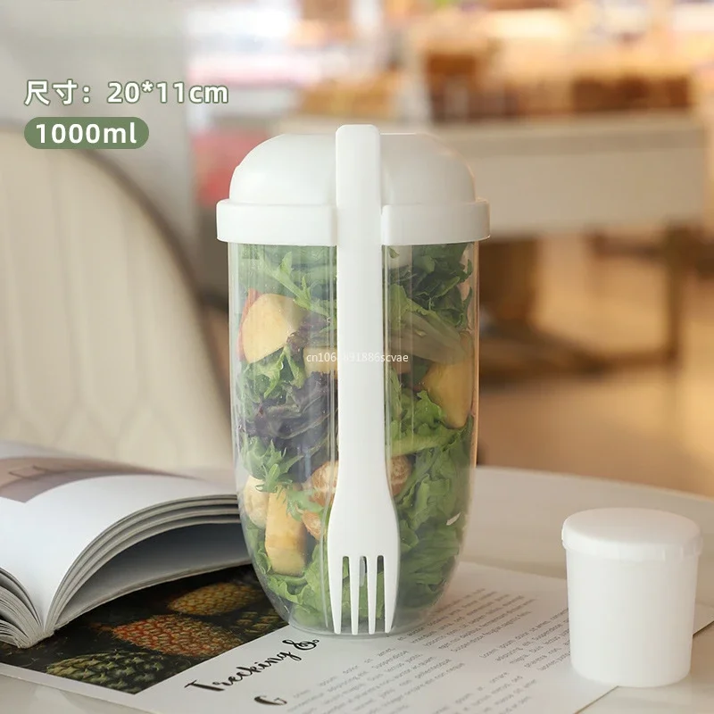 1000ml Portable Salad Cup with Fork and Lid Convenient Breakfast Shaker Bottles for Girls and Students Fruit Fat Loss Cup