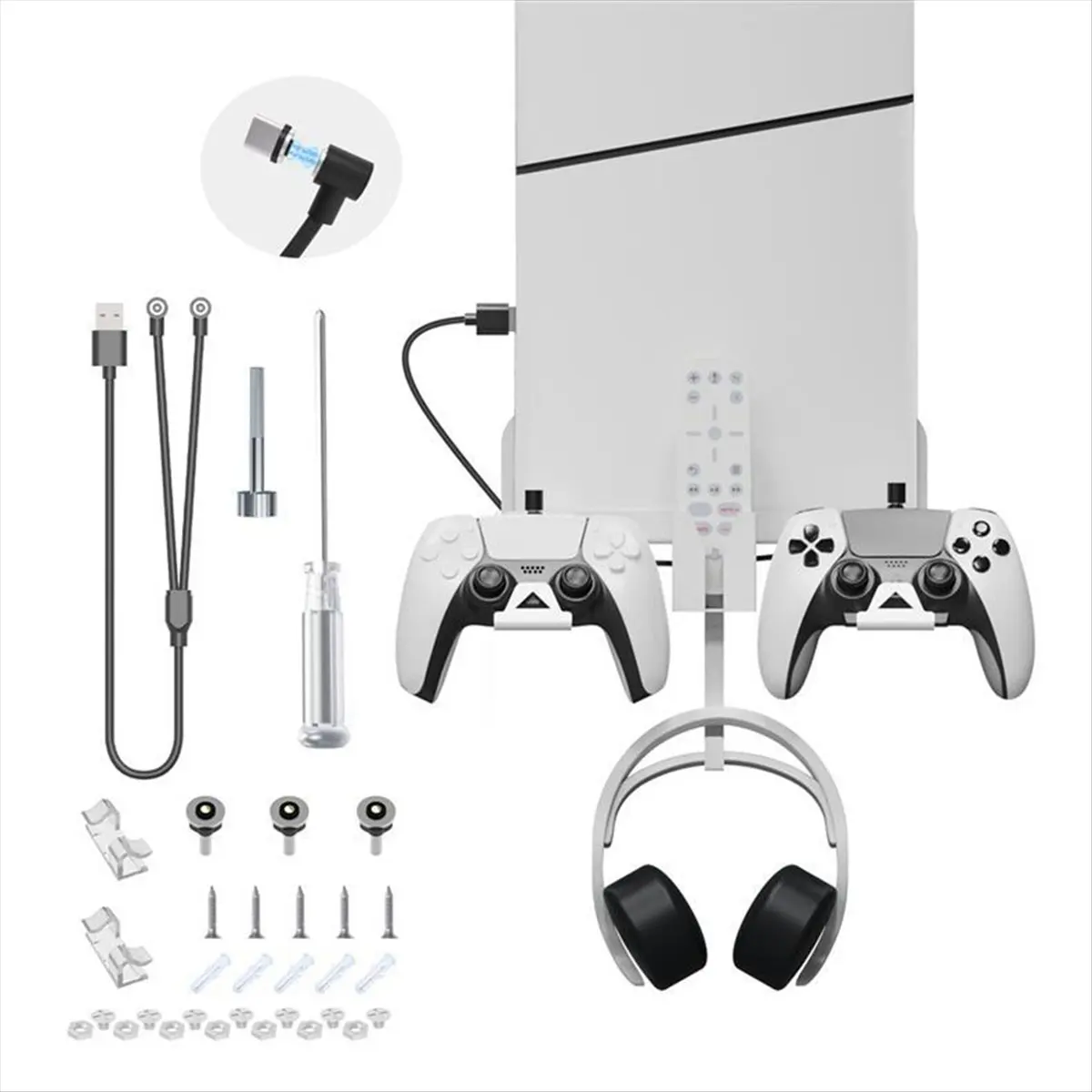 Super Sale Wall Mount Storage Bracket Space-Saving Stand with Gamepad and Headphone Holder for Sony Playstation 5 Slim White