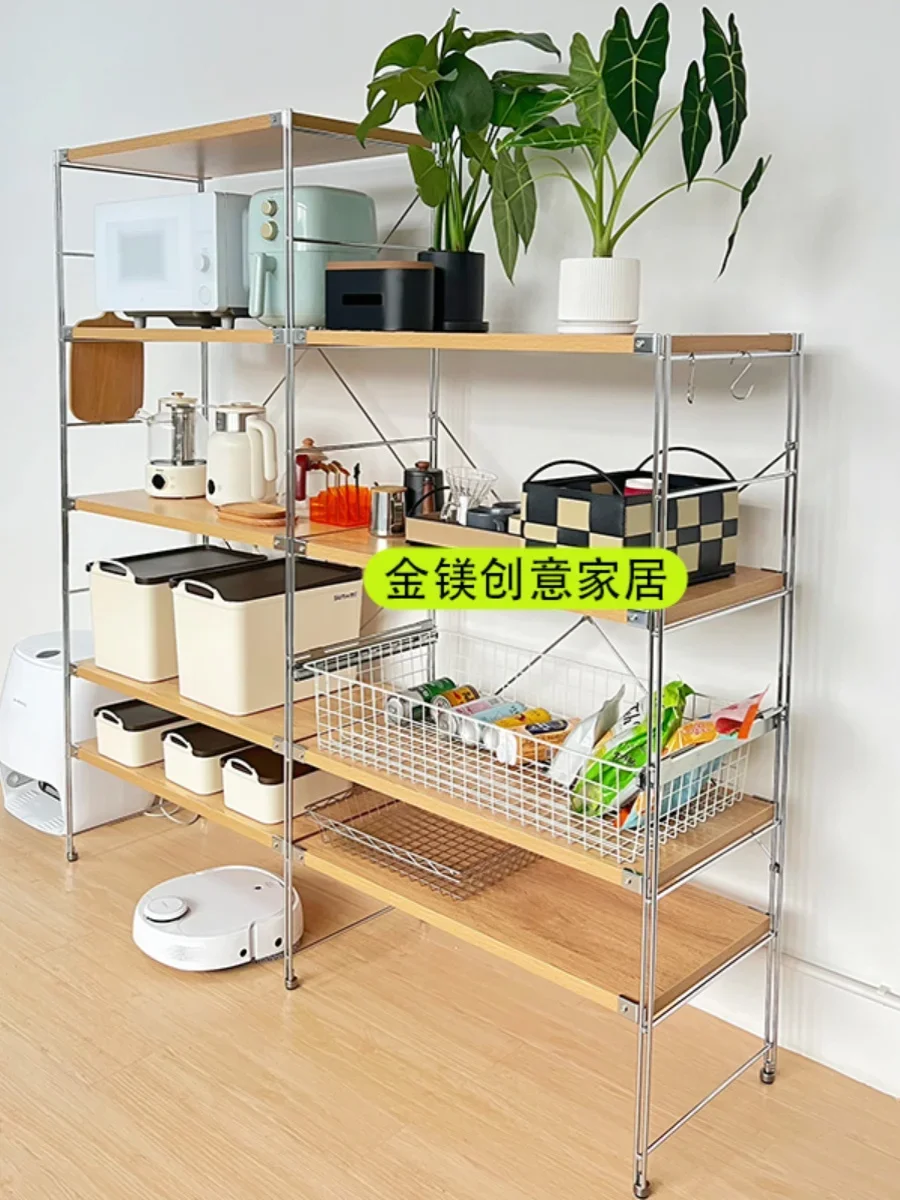 Gold Magnesium Creative [41 Depth] Japanese-style storage shelves Stainless steel multi-layer solid wood board Kitchen