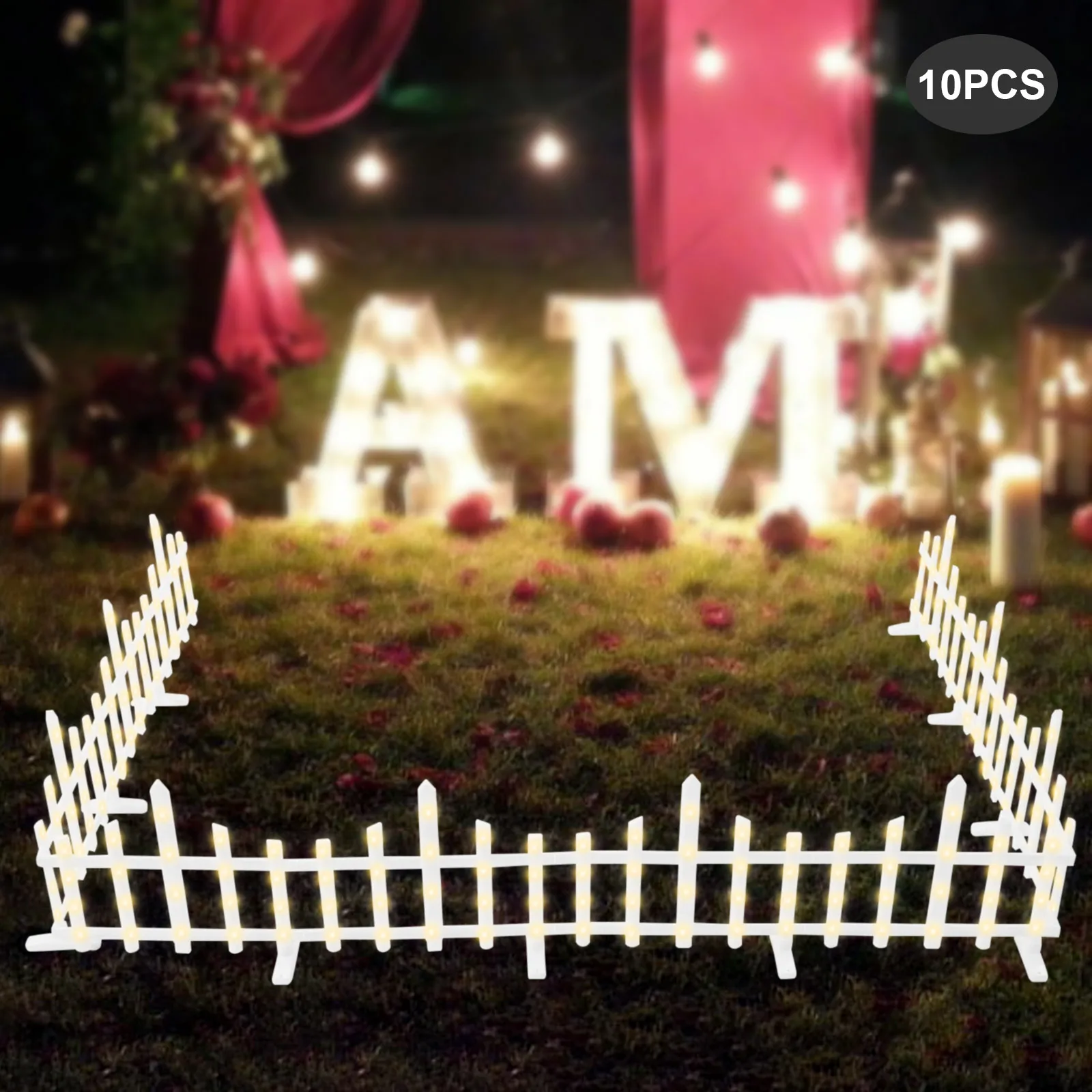 13.78*11.22in Decorative Garden Fence Panel Lights 200 LEDs 6W 5m Lead Wire Ground Plug Placement Type for Flower Bed Christmas Holiday Party Decoration,10 PCS