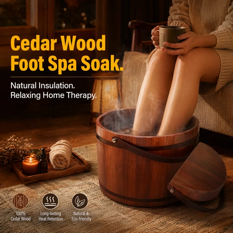 

Small Wooden Massage Barrel with Handle Handheld Wash Foot Soaking Bucket Portable Household Bathtub Walnut Wood Foot Bath Trays