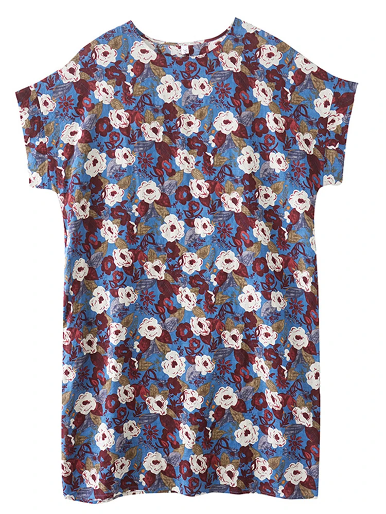 Baumwolle Vintage Floral Print Kleider Für Frauen Sommer Kurzarm Casual Lose Lange Kleid Vestidos Femme Robe Elegante Kleidung