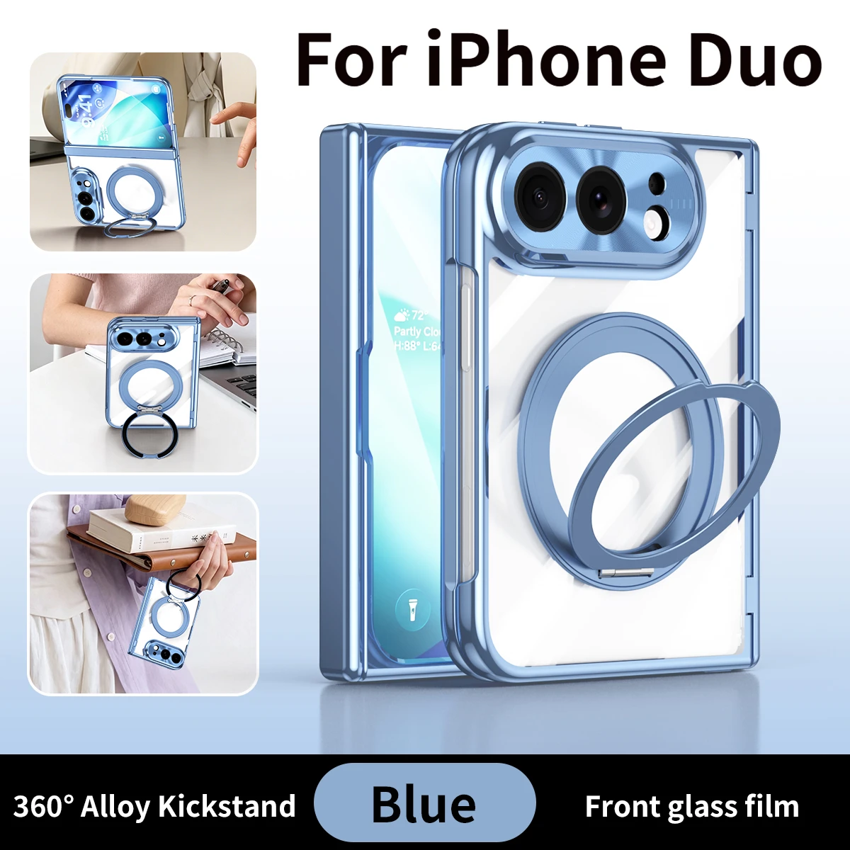 360 ° Rotating Magnetic Stand Shockproof Electroplated Case For iPhone Duo with Folding Wide Hinge Protective Case