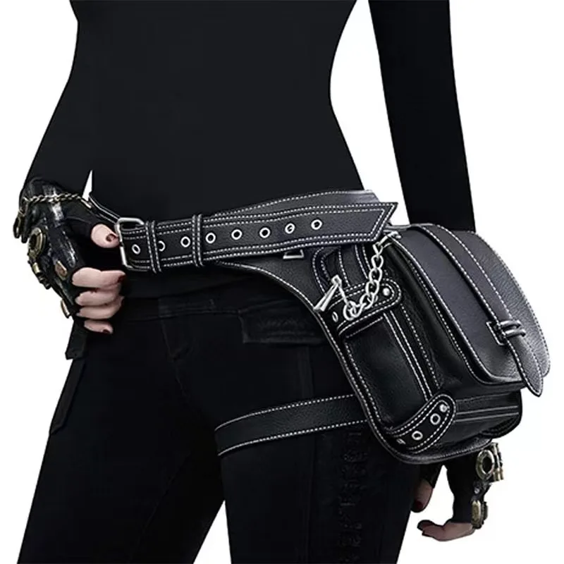 Mid-century Punk Retro Waist Bag Belt Crossbody Ladies Outdoor Leg Protection Riveted Zipper Mobile Phone Packs Fanny Messenger