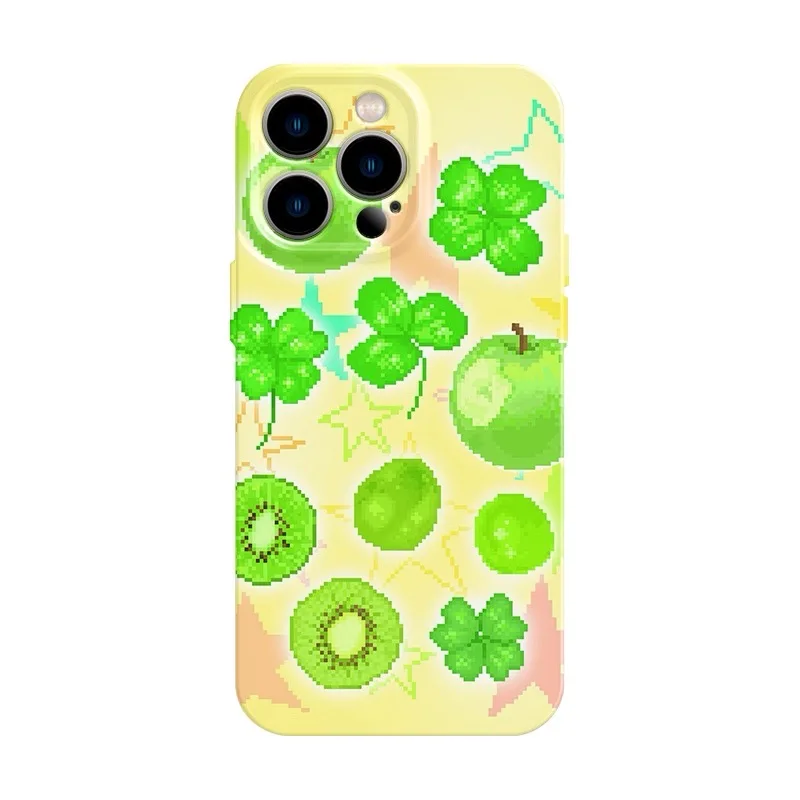 

Green Pixel Wind Lucky Grass Good Luck Case for IPhone 16E 15 14 13 Pro Max 12 Mini 11 Pro Shockproof Protective Hard PC Cover