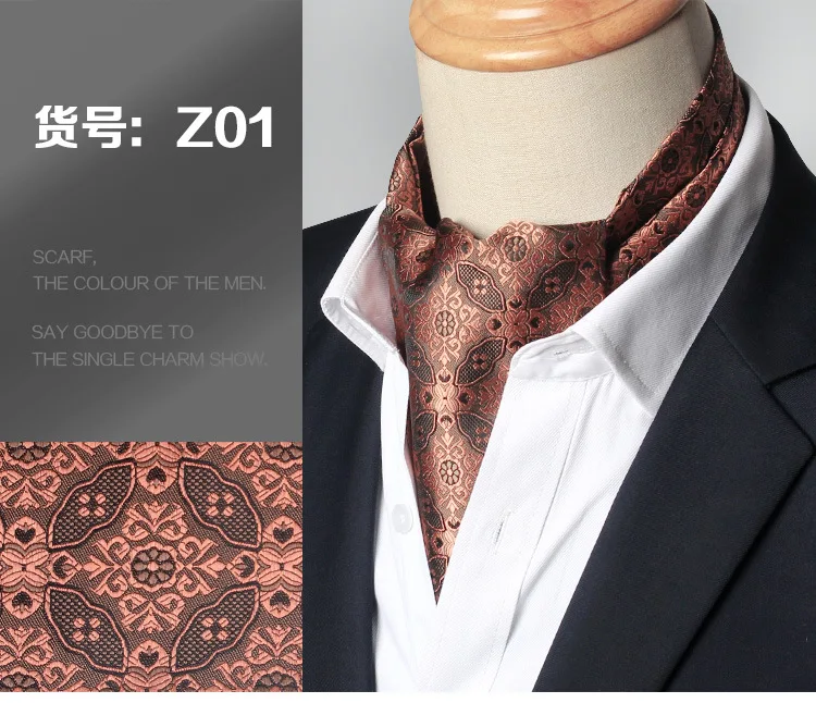 Men Vintage Polka Dot Wedding Formal Cravat Ascot Scrunch Self British style Gentleman Polyester Silk Paisley Neck Tie Luxury