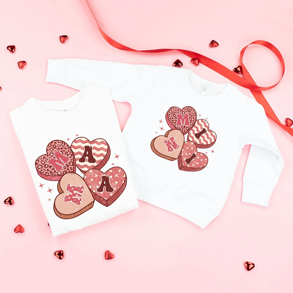 

Mama Mini Love Print Family Matching Outfits Valentine's Day Sweatshirt Mam & Kids Pullover Family Outfit Women Child Clothes