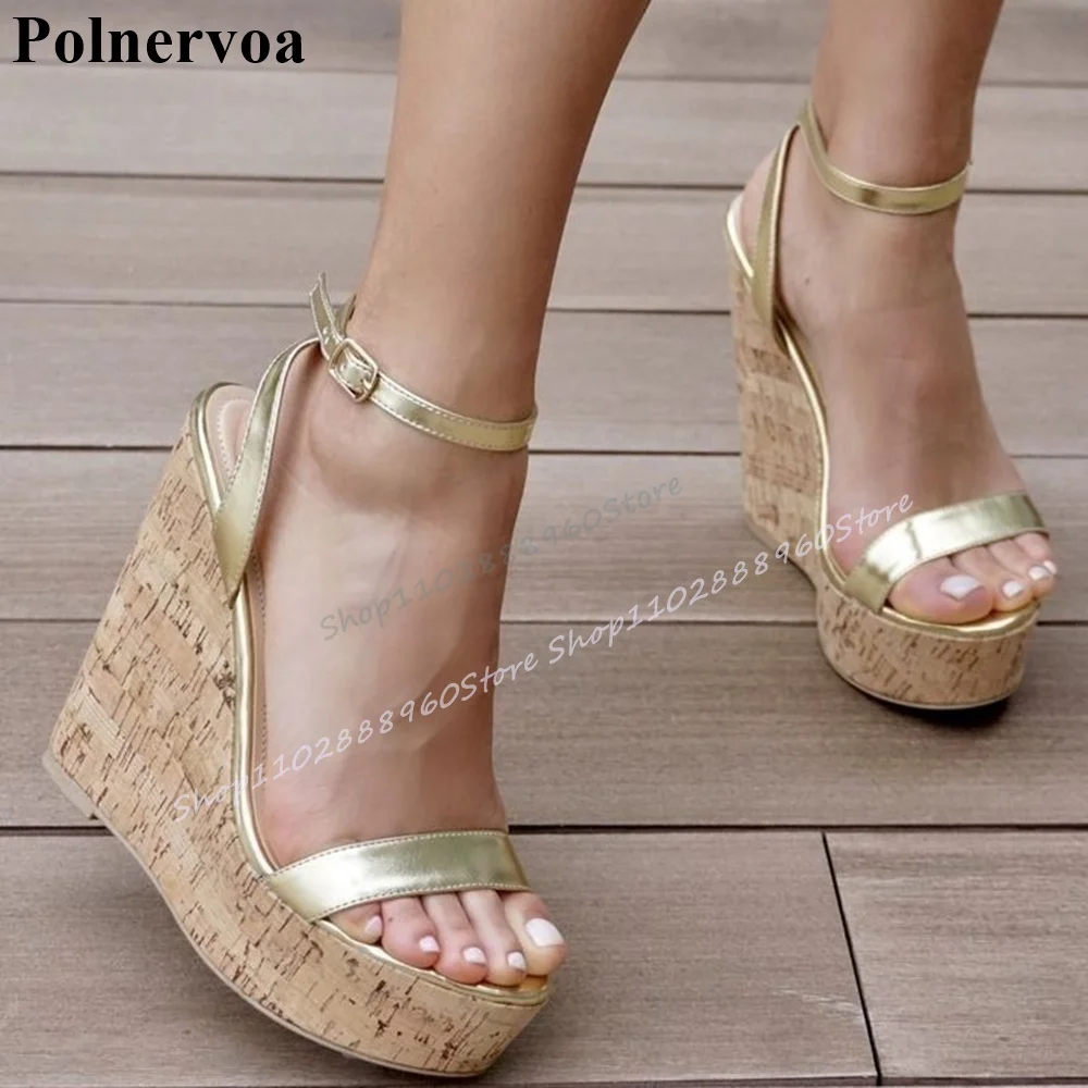 Nude Narrow Strap Wood Print Platform Sandals Wedges High Heel Women Shoes Ankle Buckle Strap Open Toe 2025 Zapatos Para Mujere