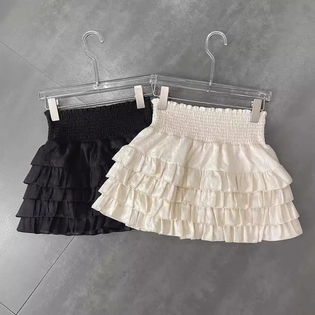 

Spring Summer High Waist Fairy ort Skirt with Lace Trim Inner Anti-Light Cake Skirt Pants Polyester Fabric Ciwalk