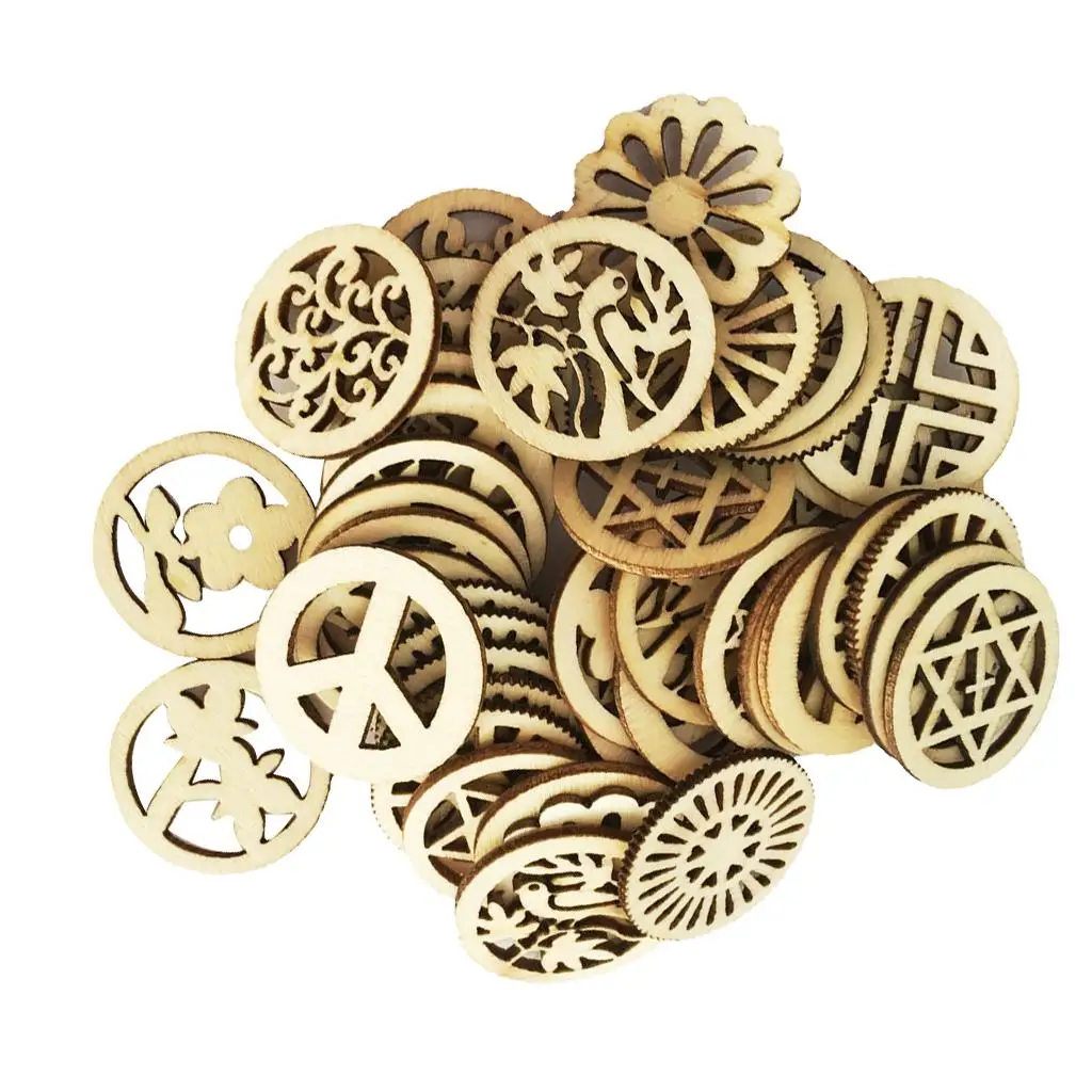 100 Pieces Assorted Wooden Round Shapes Wood Embellishments Scrapbooking