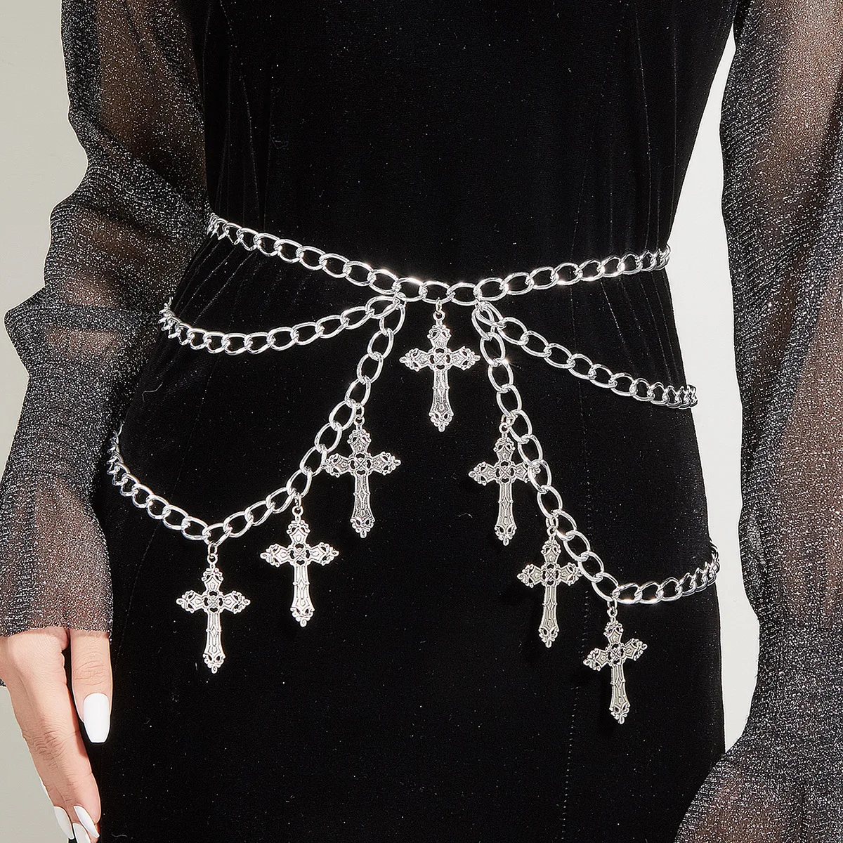 

Dawn Jewelry gold cutout cross pendant wave side swing waist chain sexy multi-layered body