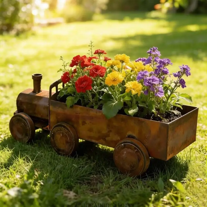 Miniatur-Lokomotive-Form-Garten-Pflanzgefäß für Terrassen, Hofdekoration, 3 x – Detail 9