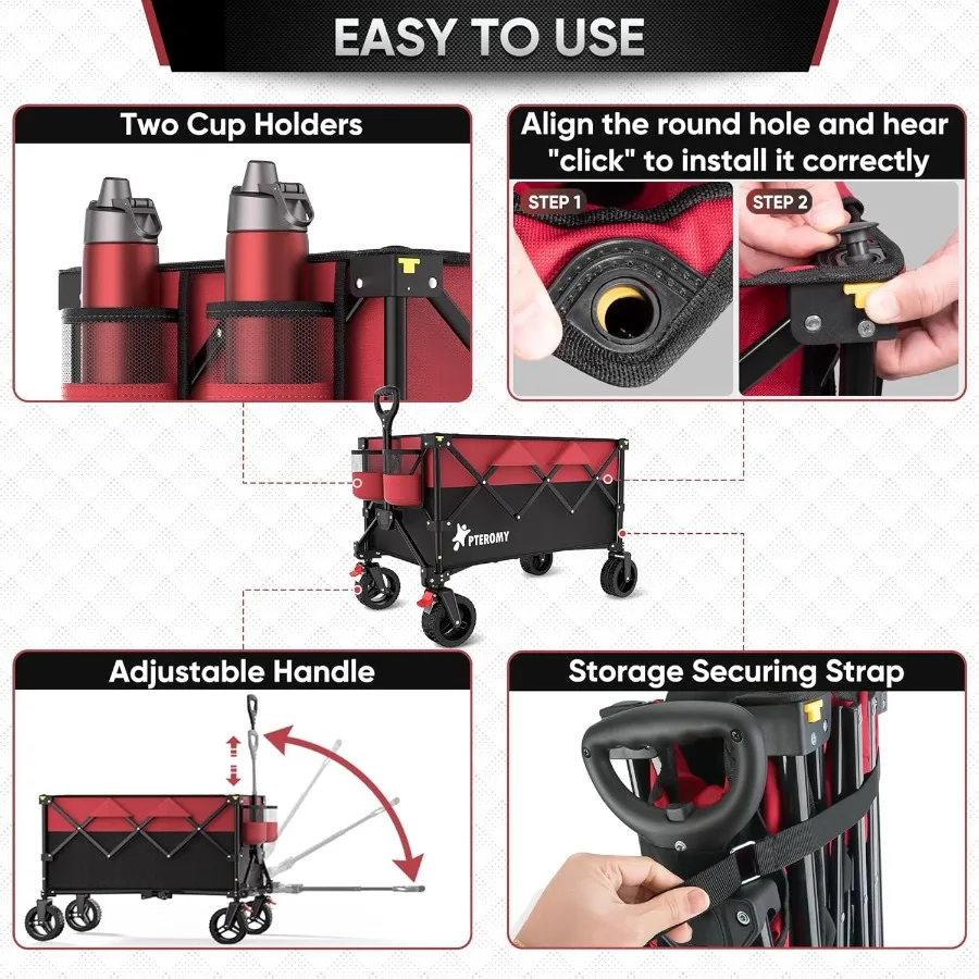 عربة عربة قابلة للطي سعة 150 لترًا مع سعة تحميل 360 رطل للتسوق والتخييم والحديقة والبقالة والاستخدام الخارجي بتصميم قابل للطي في Bl