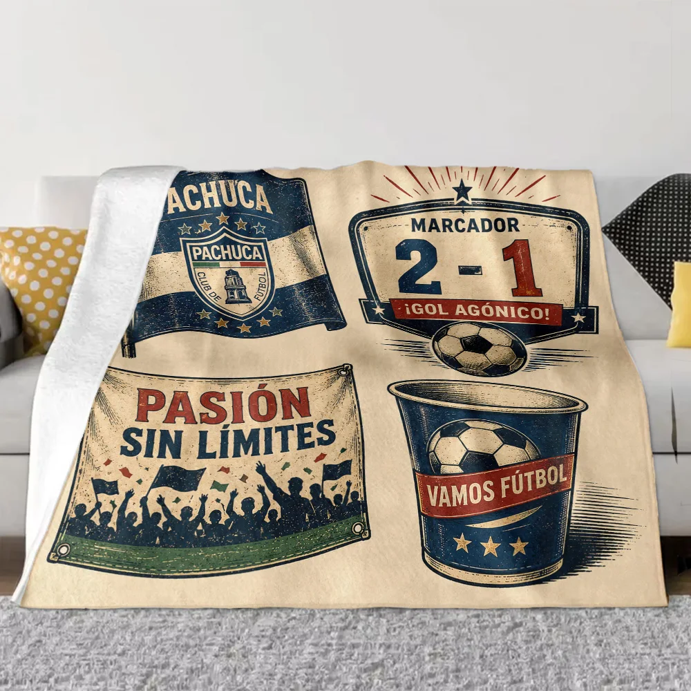 Pachuca FC Soccer Fan Blanket—Vintage distressed design with "Pasión Sin Límites" and retro graphics, perfect for Mexican foo - view 4