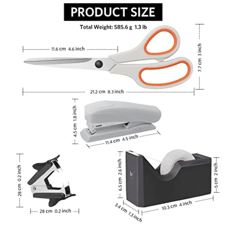 مجموعة اللوازم المكتبية مجموعة ملحقات المكتب Iluding 2 Scisso 1 دباسة 1000 قطعة 26 6 دبابيس 1 مزيل التيلة 1 موزع الشريط و