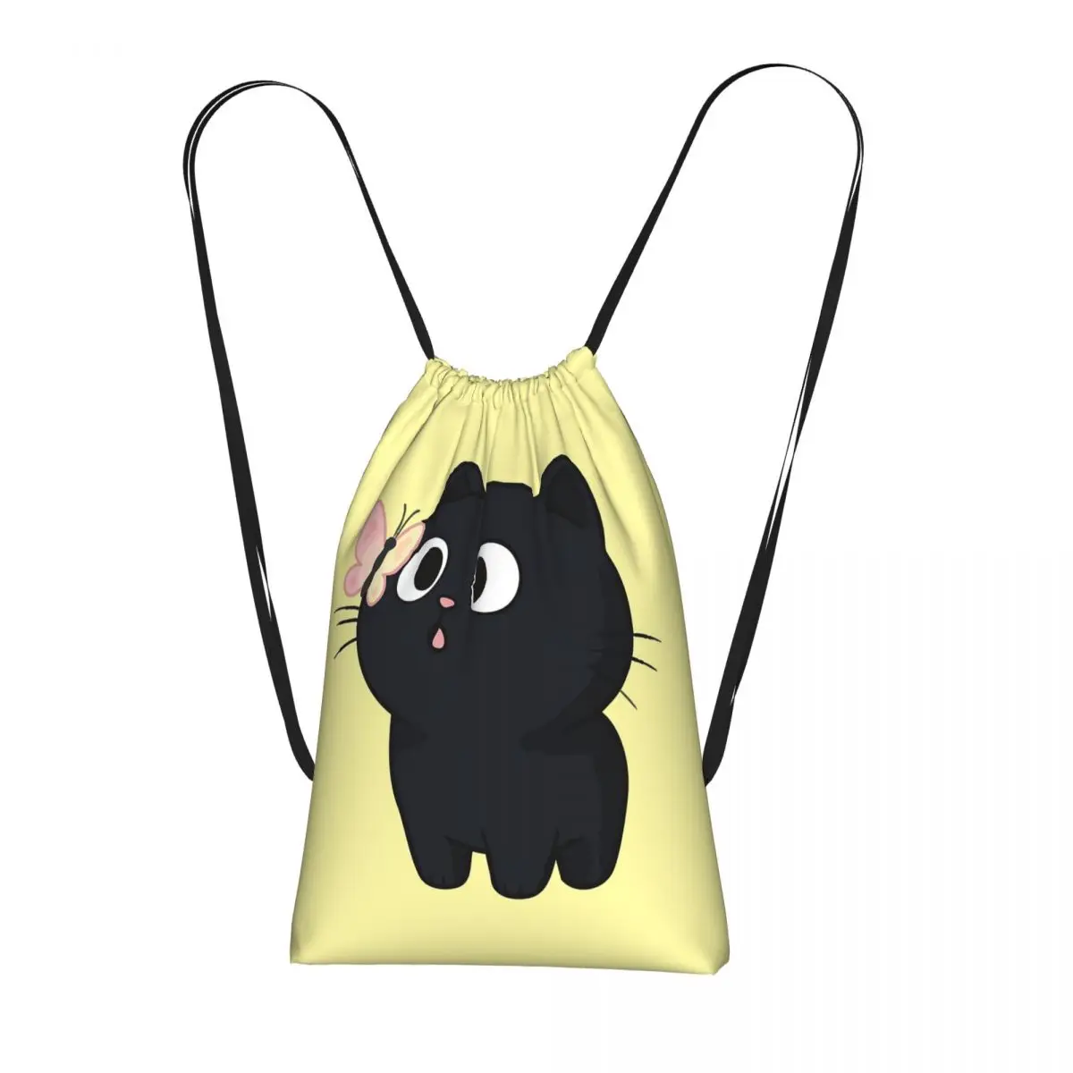 

Cute Black Kitten And Butterfly Print Backpacks Multi-function Drawstring Bags Shoes Bag Book Bags for Travel School