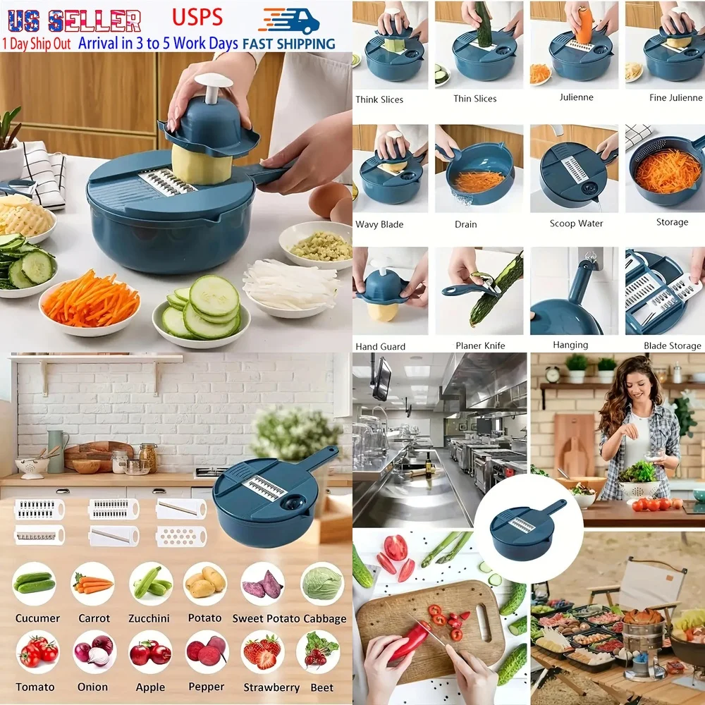 

Fruit & Vegetable ToolsMultifunctional 12 in 1 Mandoline Slicer Vegetable Chopper Kitchen Food Cutter Safe Easy to Use Julienne