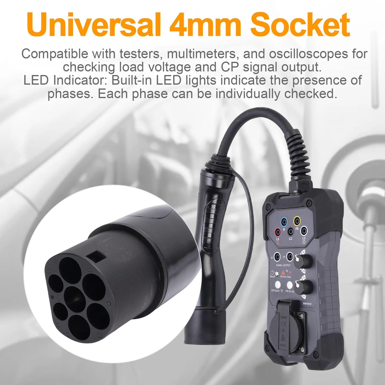 Electric Vehicle Charger Tester Universal 4mm Plug Voltage Tester Multimeter Adapter for Charging Station EV Charging Station