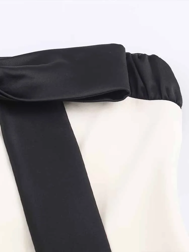 유럽과 미국 스타일의 겨울 신상품, 리본 장식이 있는 트렌디한 여성 의류 디자인의 스트랩리스 드레스