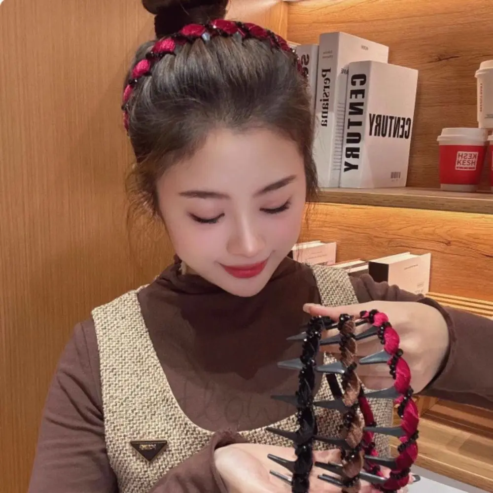 

Flashing Diamond Women's Headband Wave Silk Velvet High Top Hair Accessory Face Washing Hair Ties for Broken Hair Tidy-up