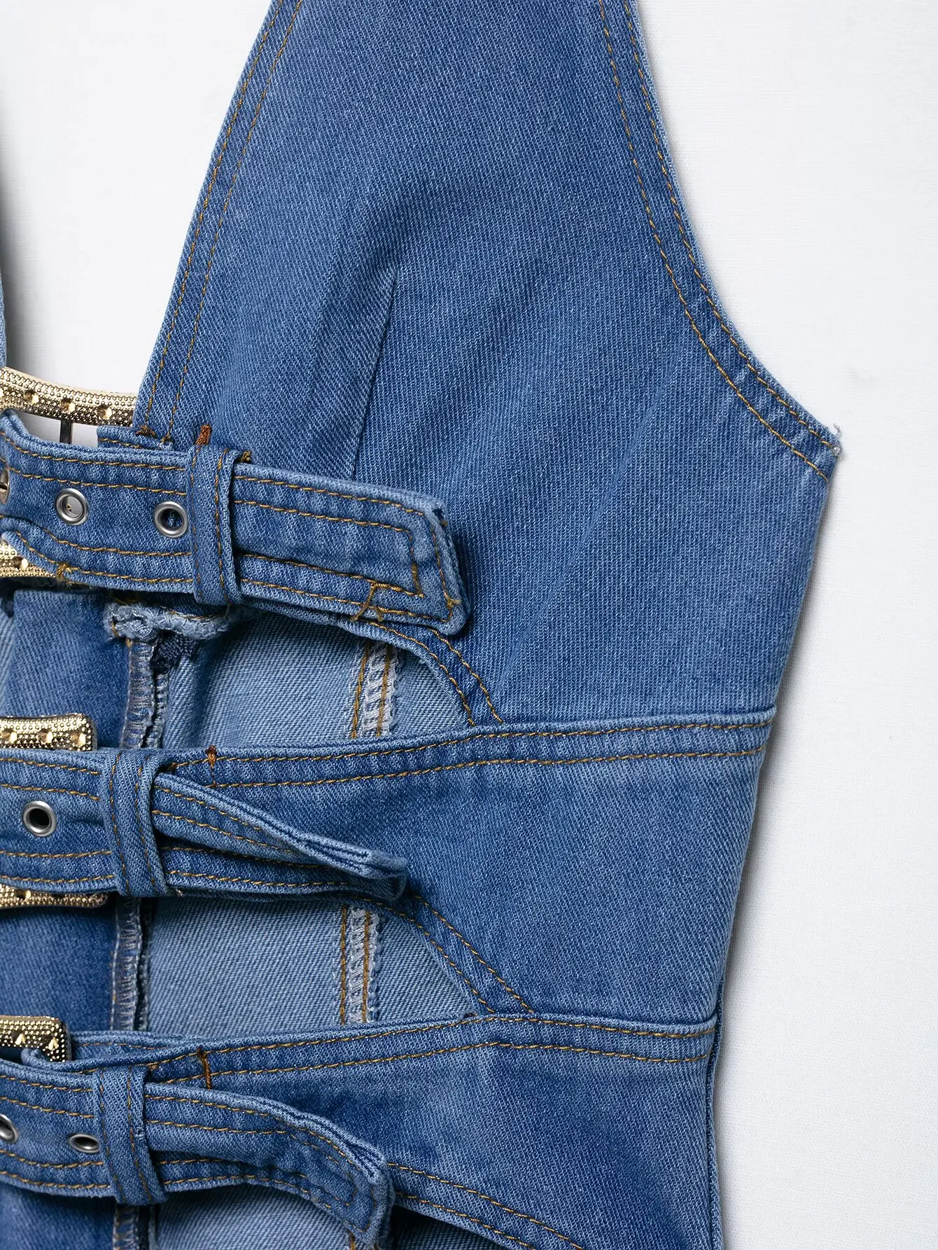 2025 nouveau été femmes décontracté mode confortable sexy creux licou cou col en v dos nu mini robe en jean