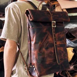 Vintage Men's Backpacks to Reproduce All feng ma pi Leather Vintage Leather  Backpack