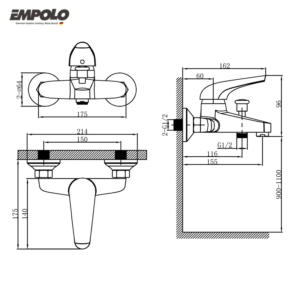 Economic Cheap Project Design Good Quality Brass Hot Cold Water Rain Shower Faucet Bathtub Mixer