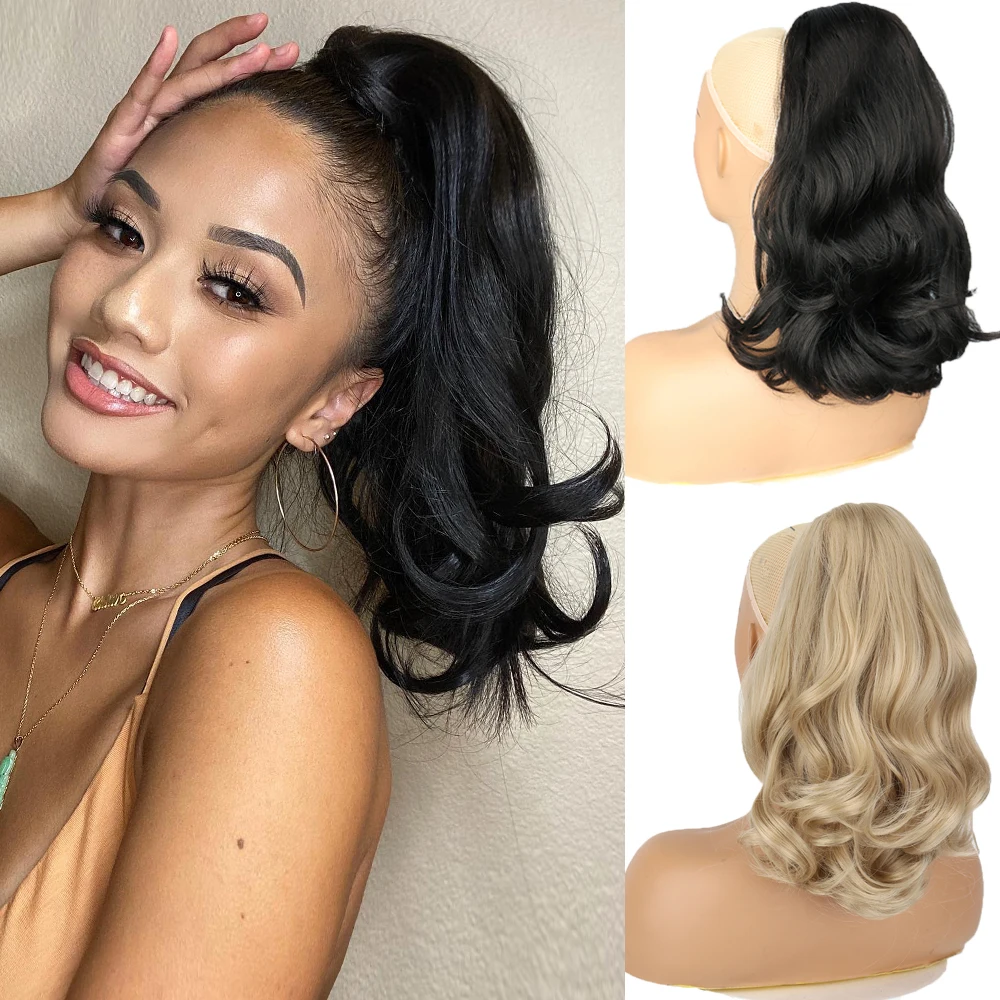 

Synthetic Extension Tail Warping 18" Hairpiece With 2 Plastic Comb Drawstring Ponytail Hair Black Blonde