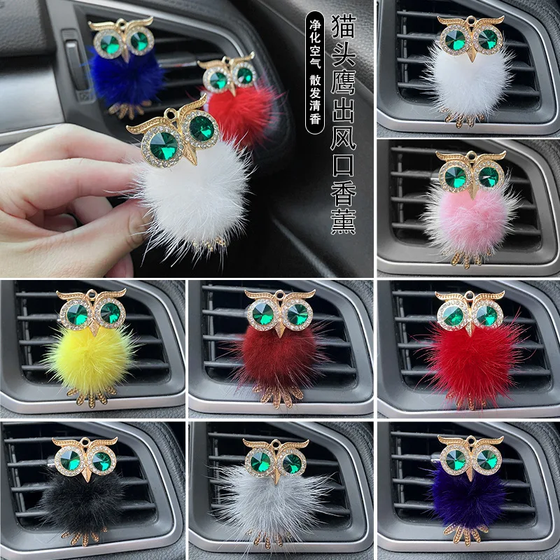 Crystal Owl Car Air Freshener Diamond Villus Owl Car Perfume Air Vent Clip Auto Accessories Interior Woman Aromatherapy Ornament