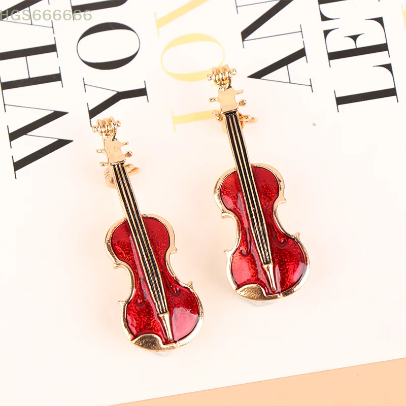 

1Pc Lady Crystal Rhinestone Musical Instruments Brooch Pin Jewelry Fashion Elegant Red Violin Pins Brooches Accessories