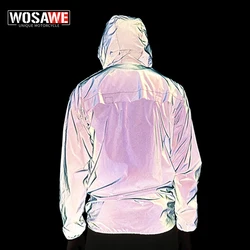 WOSAWE Motorcycle Reflective Jacket with Hoodie Waterproof Safety Windbreaker for Men Women Hip Hop Coat Christmas Party Jacket