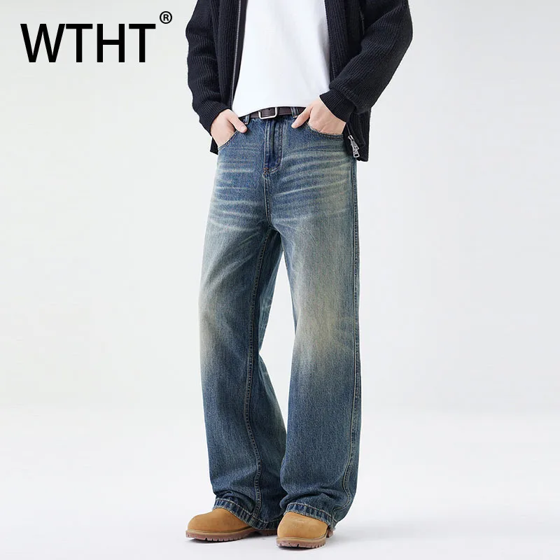 

WTHT Vintage Men's Gradient Wash Do Old Design Denim Pants Fashion Casual Wide Leg Straight Jeans Male 2025 Autumn 2A2338
