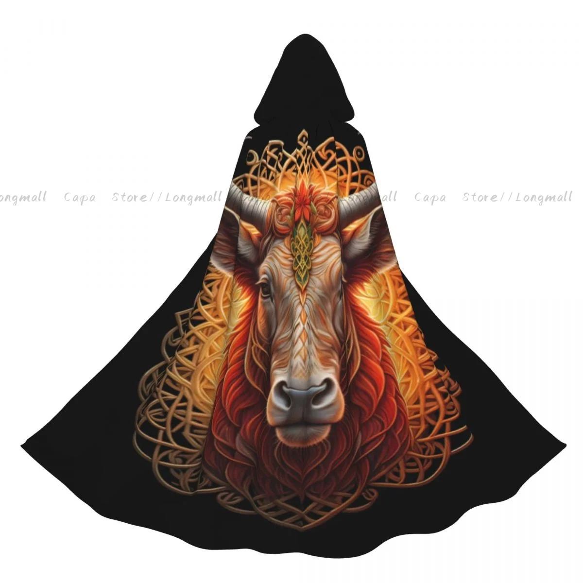 Cape de Portrait de taureau avec couronne, Costume de Cosplay à capuche, longue Cape de fête d'halloween pour adultes