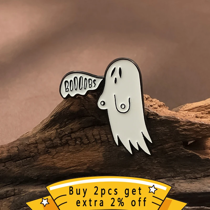 Smoking Booobs Ghost Enamel Pin Custom Cute Spooky Brooches Lapel Shirt Collar Badges Halloween Jewelry Gifts For Kids Friends