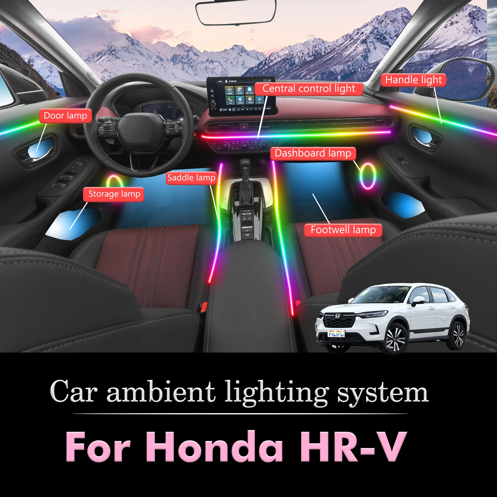 

For Honda HR-V Smart Remote Control Car Interior Ambient Light RGB 64 Colors LED Energy Saving Efficient Lamp Kit