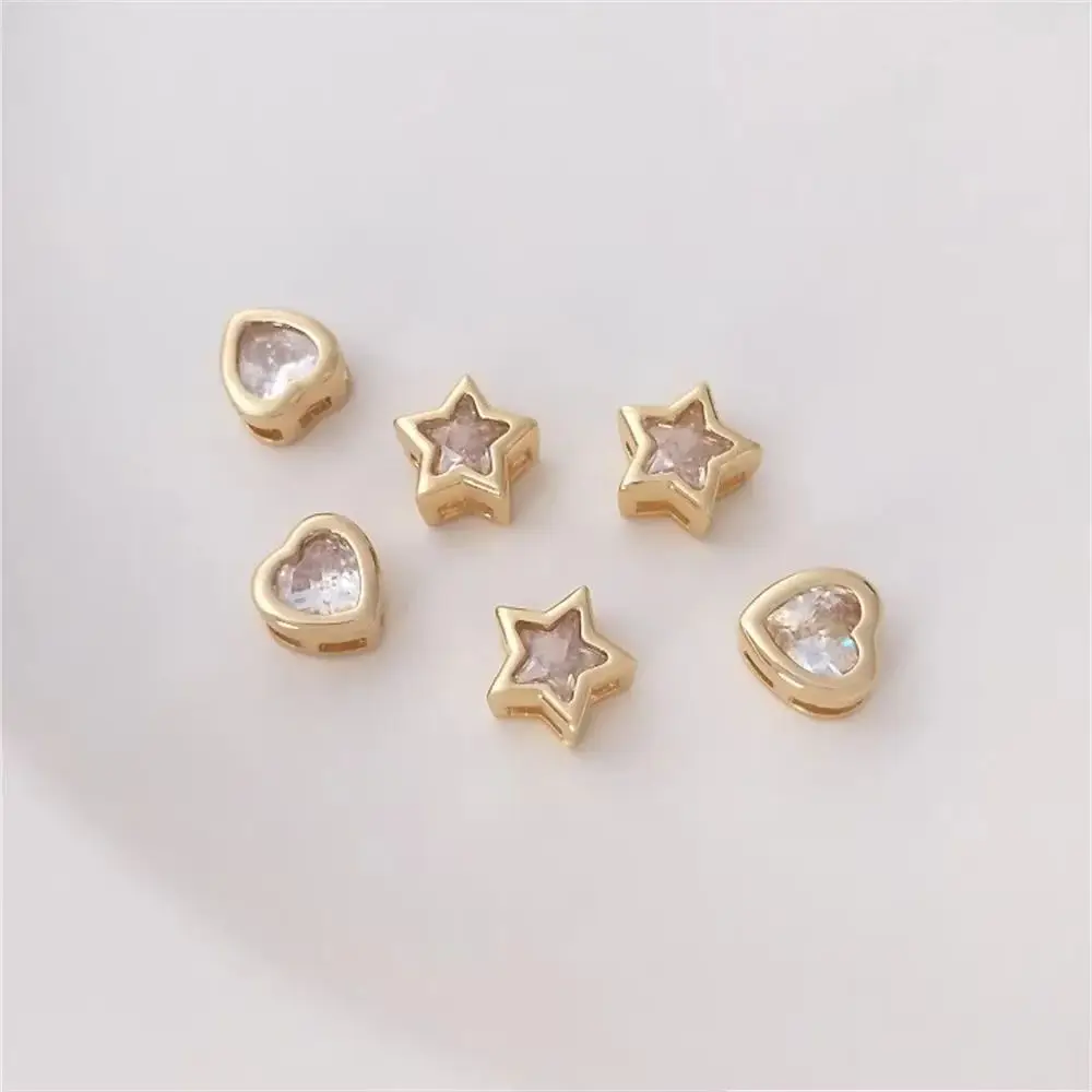 

14K Gold Plated Zircon heart-shaped five-pointed star bead pendant handmade diy with bracelet necklace accessories