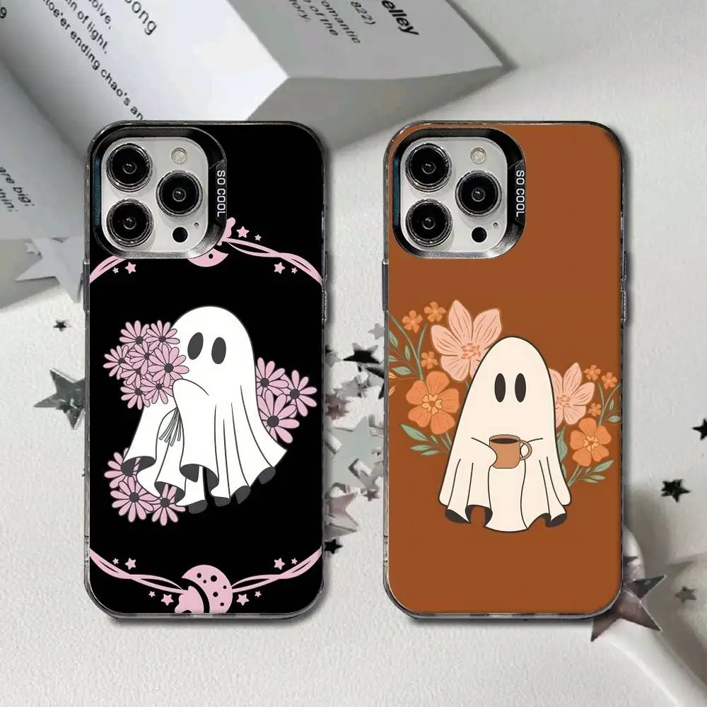 

Cute Ghost Pink Phone Case For iPhone 16,15,14,13,12,11,8,7,Pro,Max,Plus,Mini,XS,SE Black Matte Hard