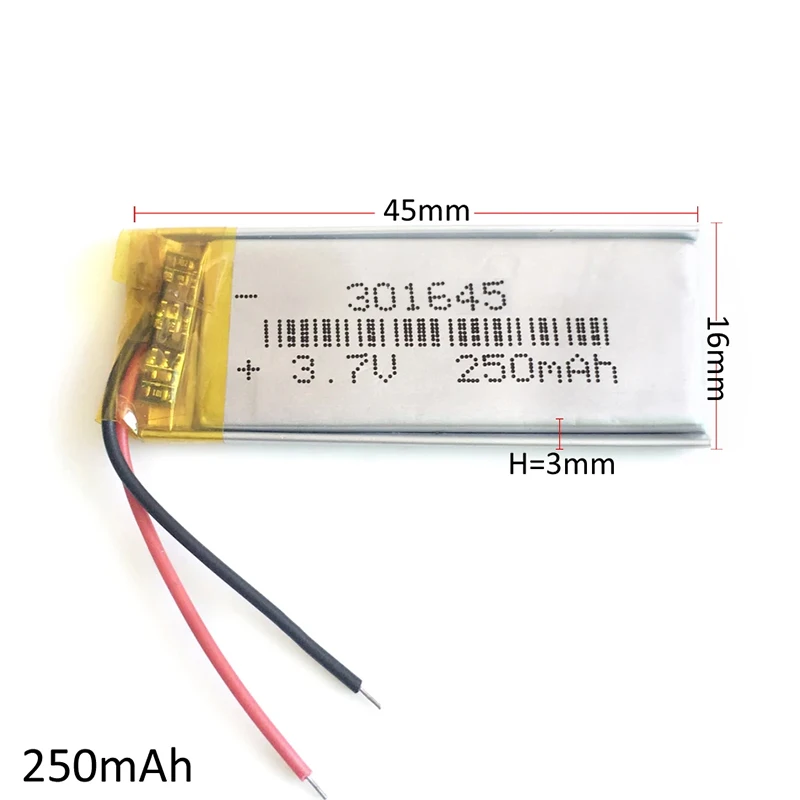 10Pcs 3.7V 250mAh Lipo Rechargeable Battery Lithium Polymer For MP3 Bluetooth Pen Smart Watch headset Headphon Video Pen 301645