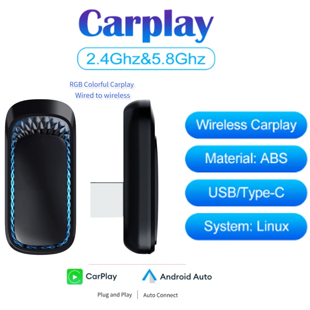 

Mini Car AI Box Wired To Wireless CarPlay Adapter for OEM Car Stereo USB Type-C Plug and Play Dongle Automatic Link Converter