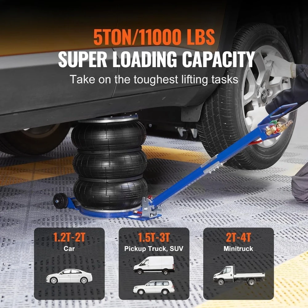 مقبس هوائي جديد، مقبس هواء ثلاثي الحقيبة 5 طن/11000 رطل، مقبس وسادة هوائية مع 6 أنابيب فولاذية، رفع حتى 18.5 بوصة/470 مم، مع مقبض قابل للتعديل #3