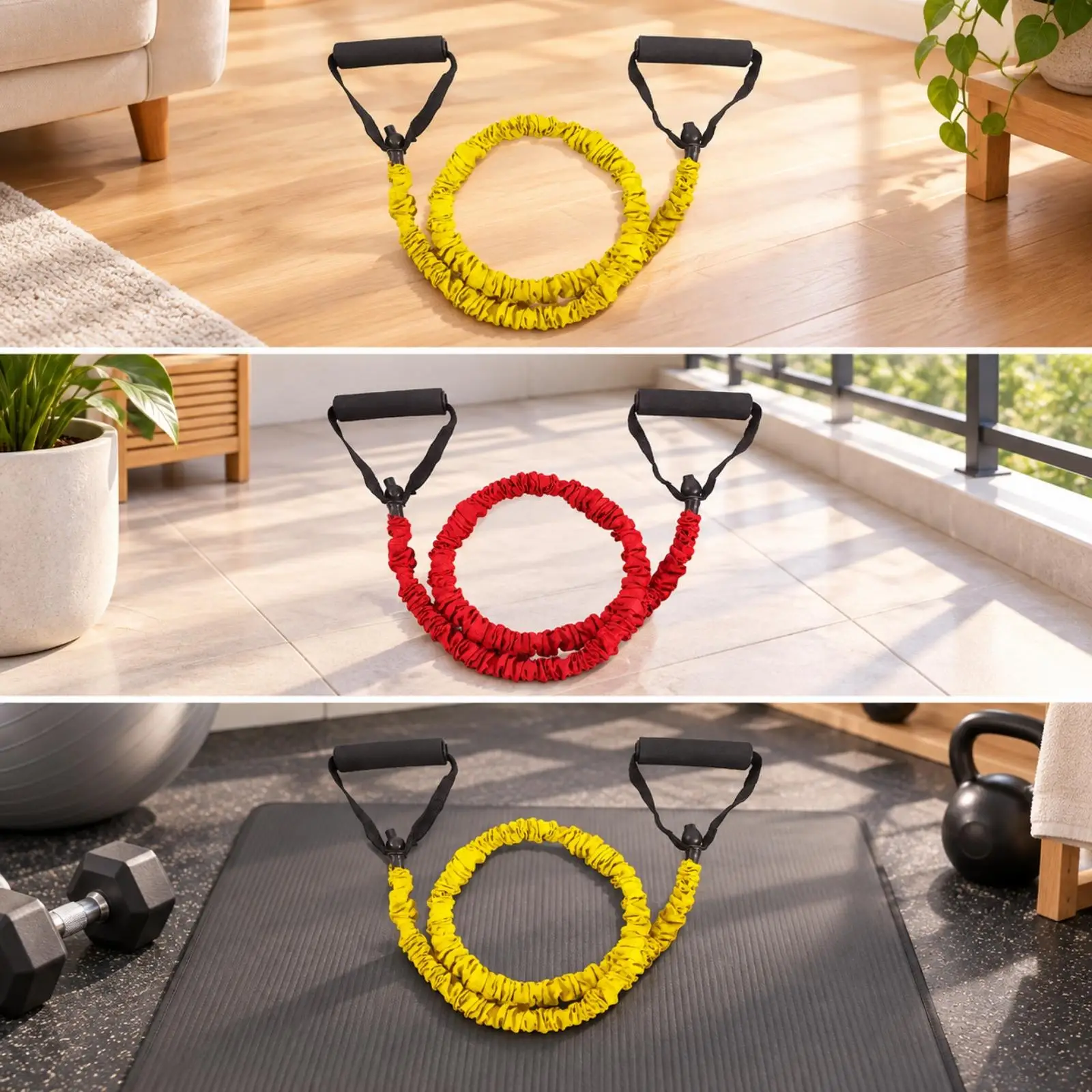 Elastic Exercise Band for Chest Press and Pull Workouts with Comfort Grip Handle Home Fitness Training Aid