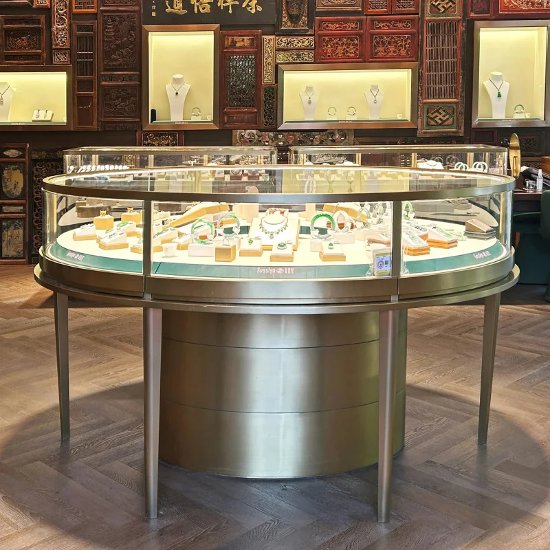 custom.Custom Round Jewelry Display Table Luxury Jewelry Display Showcase Set Exclusive Retail Jewelry Fixtures