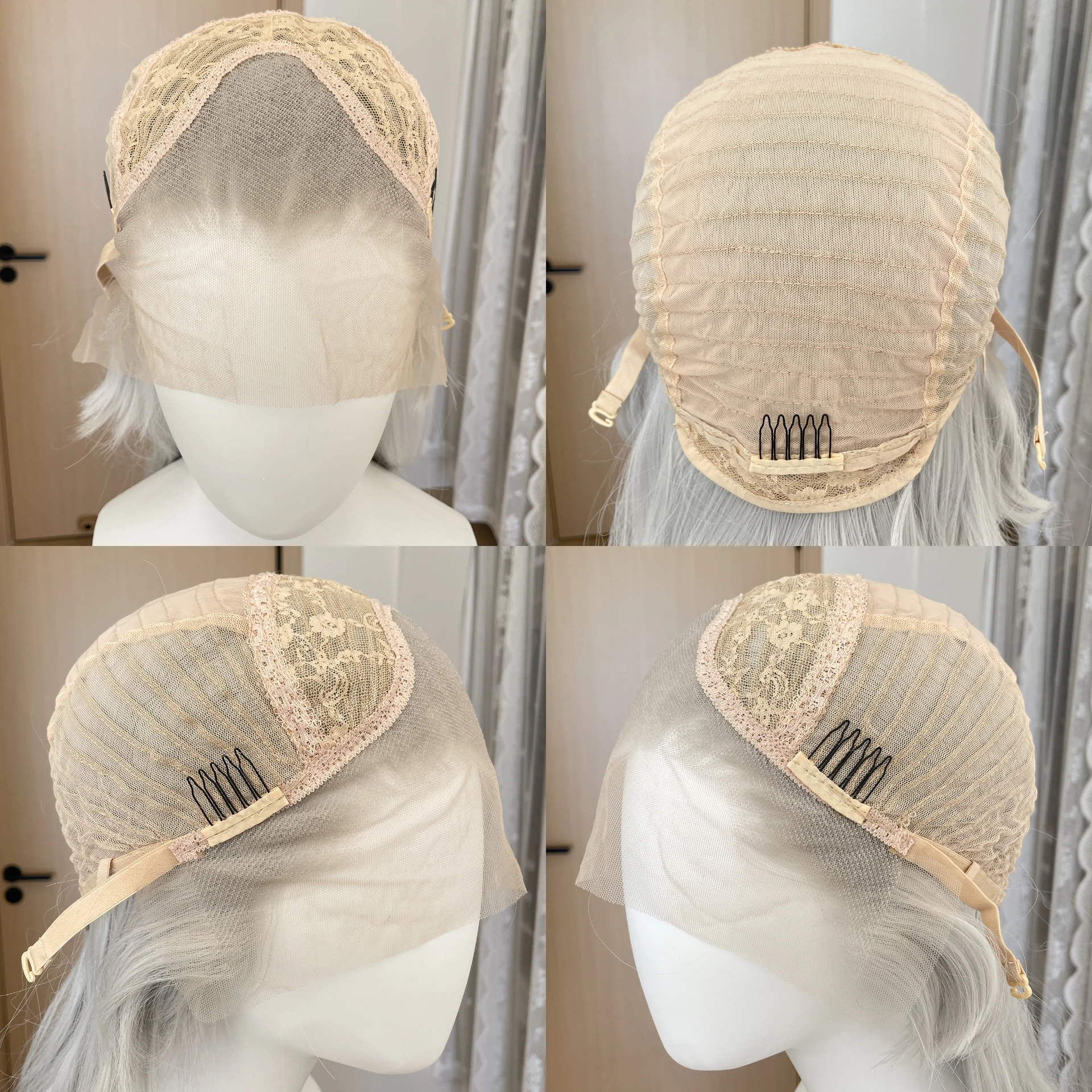 Widow‘s Peak Sliver Gray 13x4 Synthetic Lace Front Wig for Women Cosplay Shoulder Length Mullet Wigs Layers Ponytails Glueless