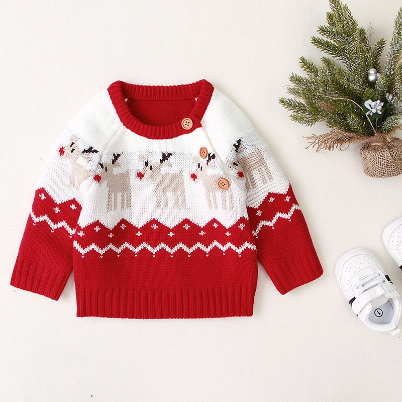 

Christmas Baby Sweater Long Sleeve Winter Newborn Girl Boy Pullover Fashion Cute Elk Infant Kid Clothing 0-18M Knit Cartoon Tops