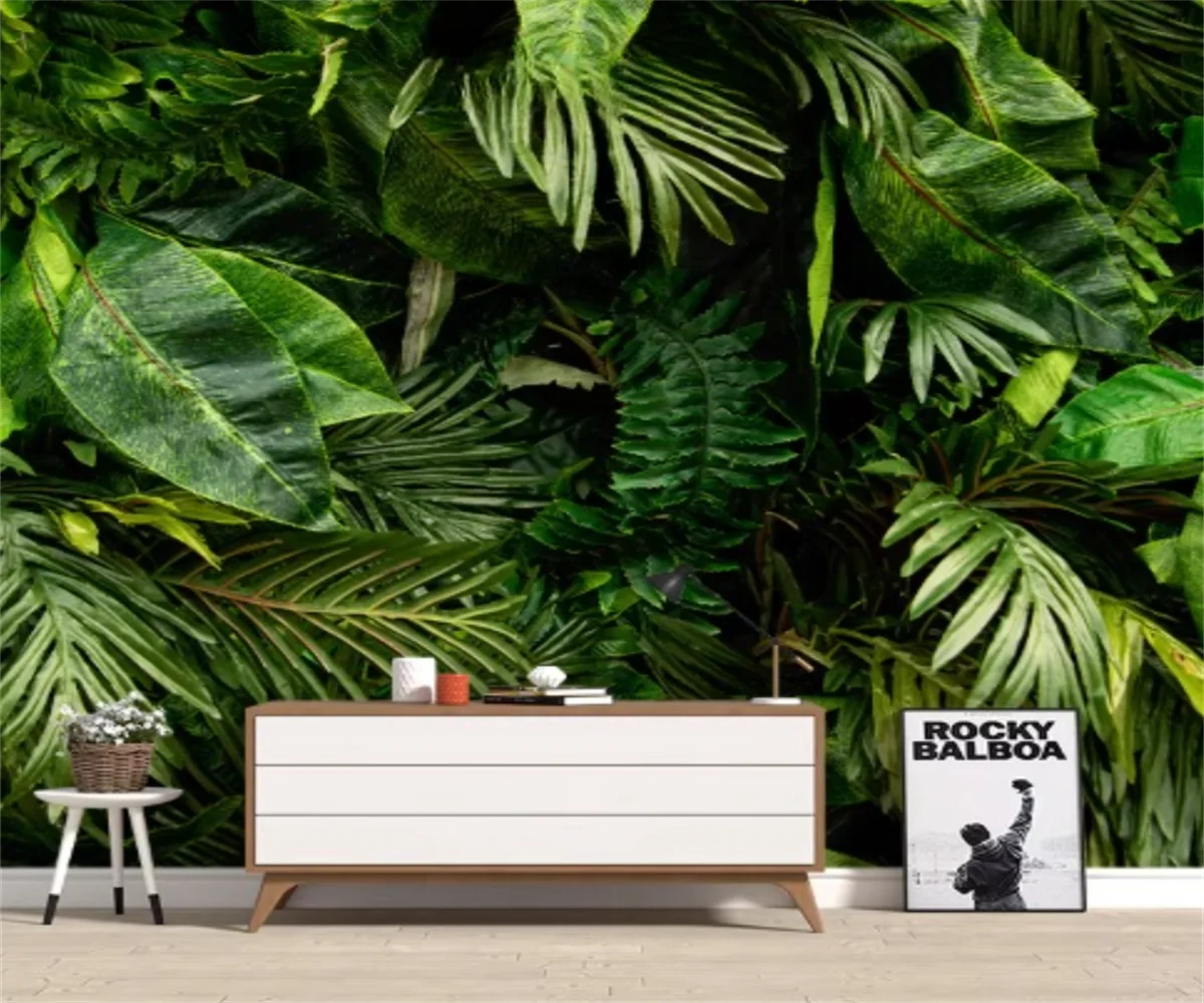 

Customized French Mural Southeast Asian Tropical Rainforest Jungle Green Leaf Living Room Background Wall Decorative Wallpaper