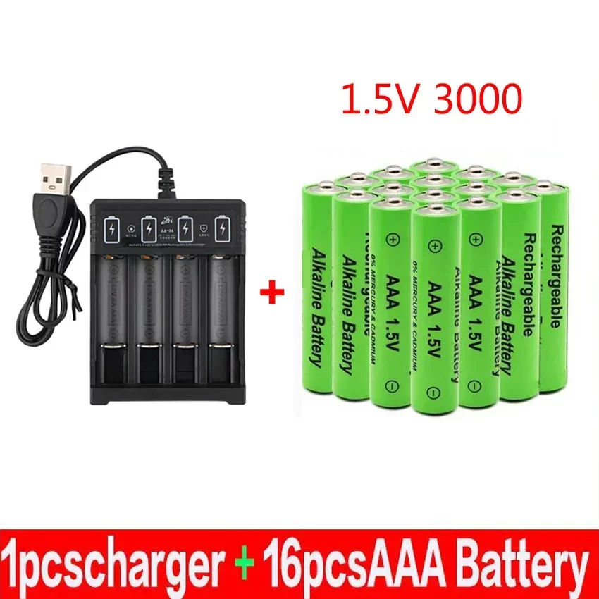 

100% New AAA Battery 3000 MAh Rechargeable Battery AAA 1.5 V 3000 MAh Rechargeable New Alcalinas Drummey + Charger