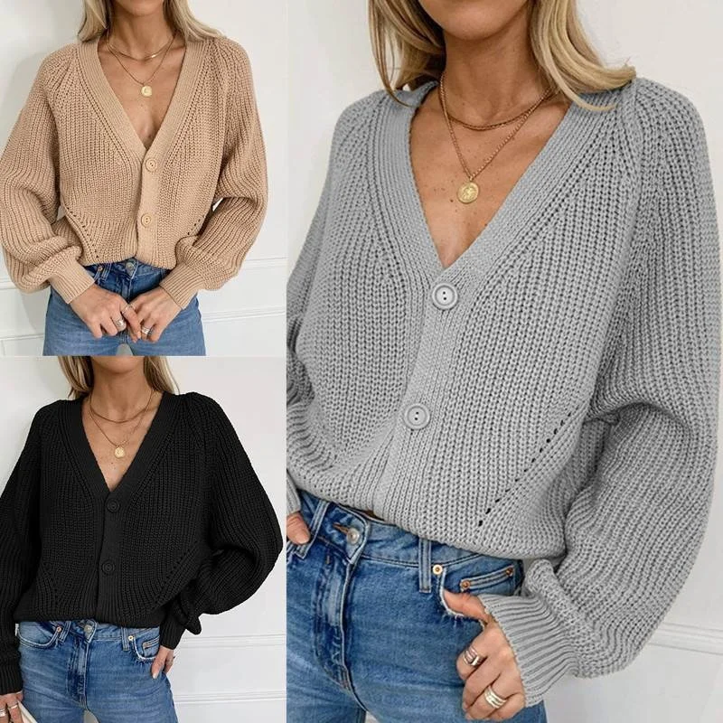 

Женский зимний свитер 2020, V-ne Lantern Sve Long Sve Thin Bat Sle Pure Color Commute Sle на одной пуговице irt